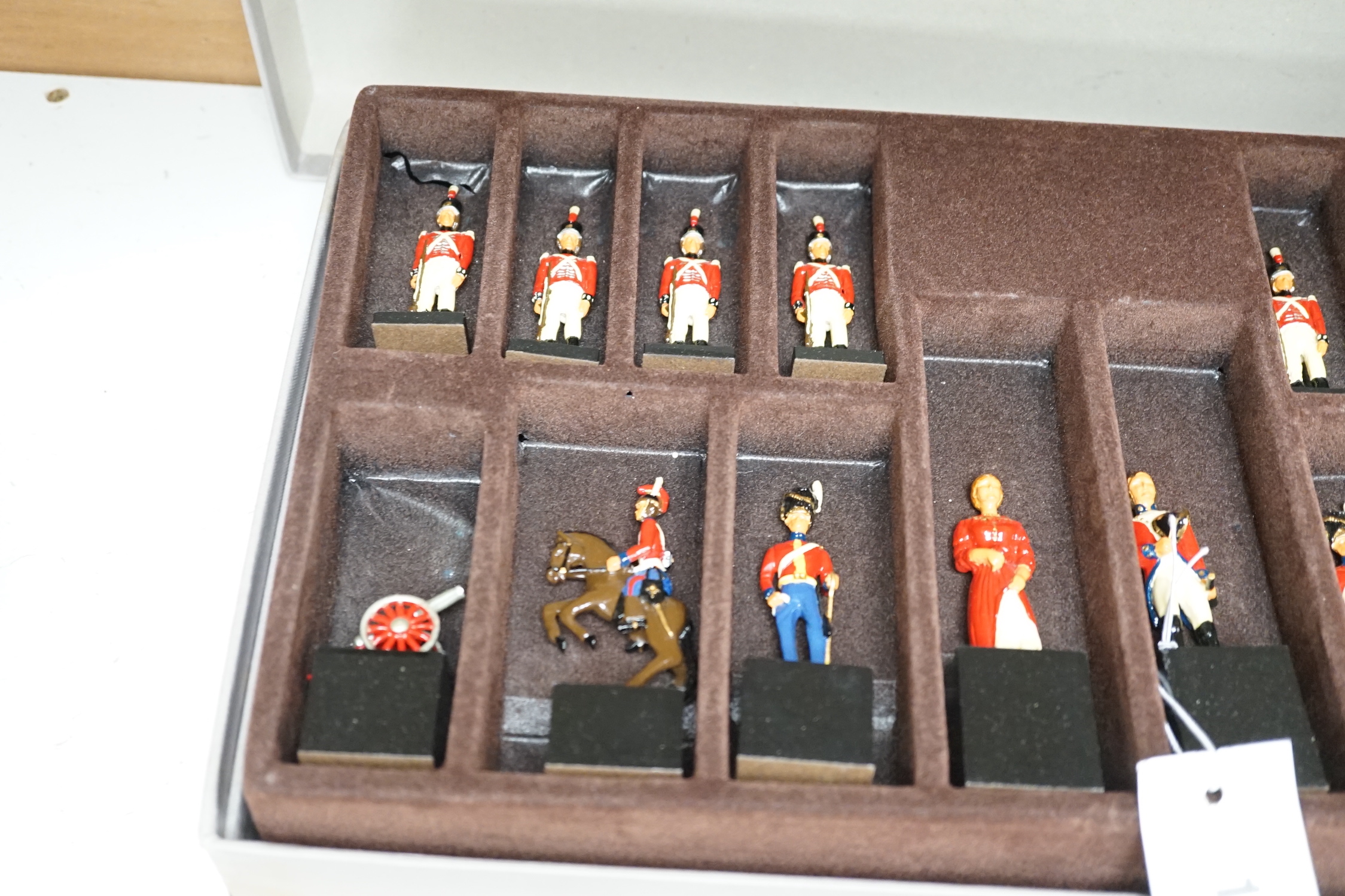Battle of Waterloo 1815 painted white metal chess pieces by SAC Ltd and various Britains lead soldiers